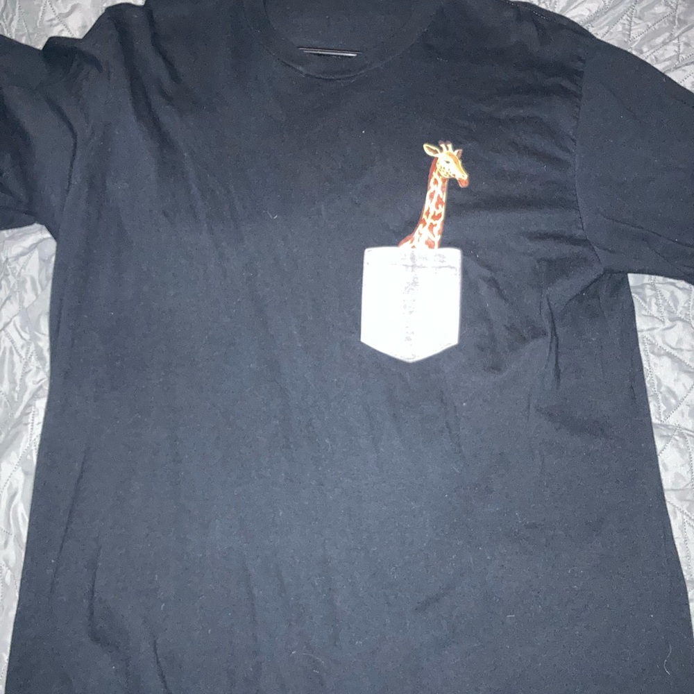 Black T-Shirt with Giraffe Pocket Design